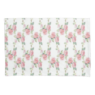 Taie d'oreiller à fleurs de rose rose et feuilles 