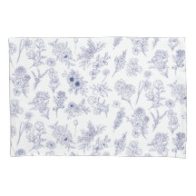 Taie d'oreiller florale bleue et blanche