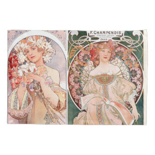 Taie d'oreiller florale de dames de Nouveau Mucha