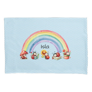Taie d'oreiller Ladybugs et Rainbow Blue Dot pour