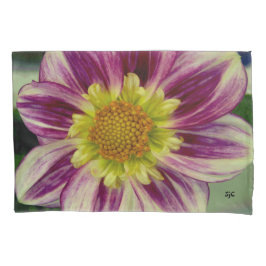 Taie d'oreiller pourpre et verte de dahlia