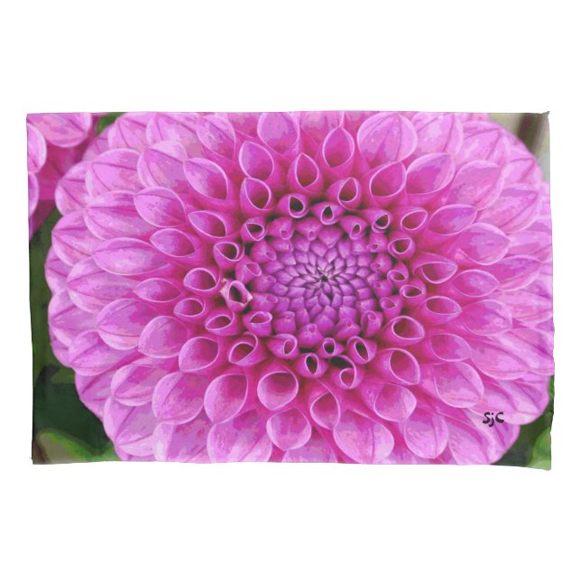 Taie d'oreiller rose de dahlia (devant)