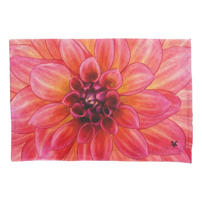 Taie d'oreiller rose de dahlia (devant)