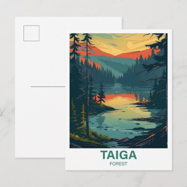 Taiga Forest Illustration Travel Postkarte (Vorne/Hinten)