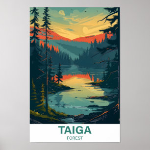 Taiga-Wald-Illustration Reise Poster