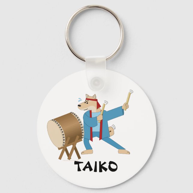 Taiko Drum Cartoon Dog Taiko Drummer Schlüsselanhänger (Vorderseite)
