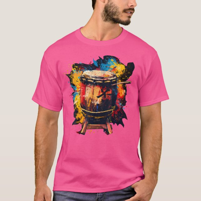 Taiko Drum Instrument auf farbenfroh gestrichen Ta T-Shirt (Vorderseite)