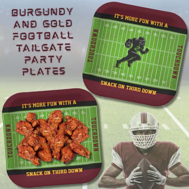 Tailgate Burgundy and Gold Football Paper Plate Pappteller (Tailgate Burgundy and Gold Football Party Paper Plates)