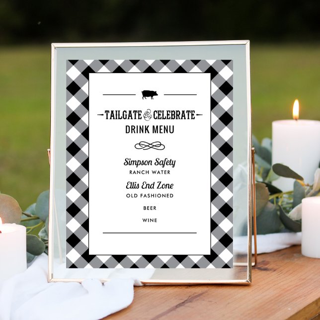 Tailgate Celebrate Black Wedding Shower Drink Menu Poster (Von Creator hochgeladen)