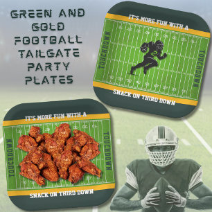 Tailgate-Party Grün und Gold Football-Papierteller Pappteller