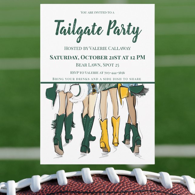Tailgate Party Waco Ladys Cowboy Boots Green Gold Einladung (Von Creator hochgeladen)