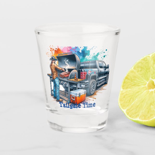Tailgate Time Cowboy Kochen GRILLEN Pit Custom Schnapsglas (Vorderseite)