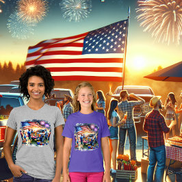 Tailgate Time Party Truck Feuerwerk Fahne Custom T-Shirt