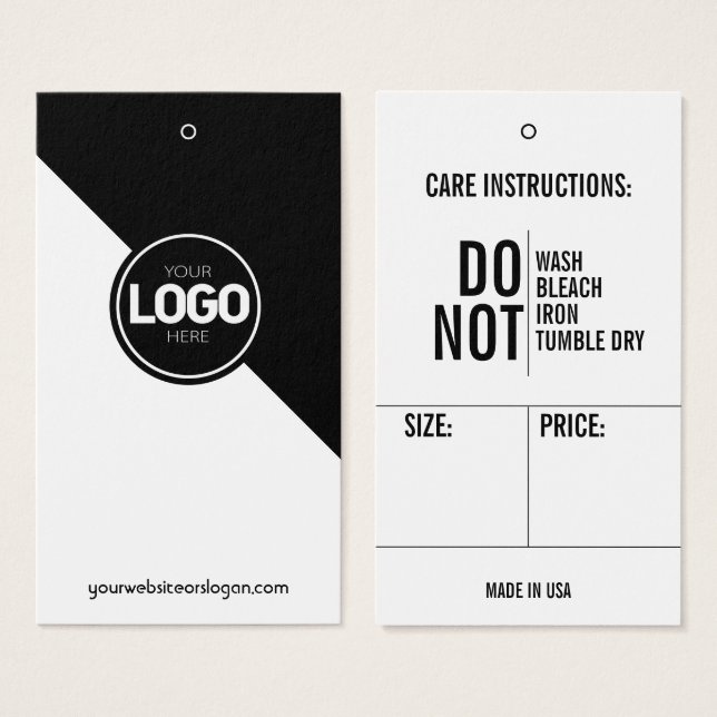 Taille Vêtements Prix Hang Balise + Instructions d (Devant & derrière)