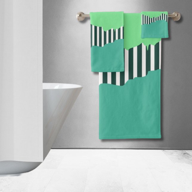 Tailles Torn Modernes Turquoise Vert Couche (Modern Torn Stripes Turquoise Green Layered Bath Towel Set)
