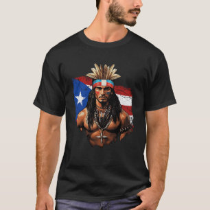 Taino Man Puerto Rico Flag Indigene Völker Cari T-Shirt