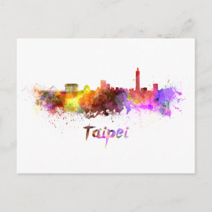 Taipeh-Skyline in Aquarell Postkarte