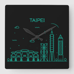 Taipei-Skyline Quadratische Wanduhr