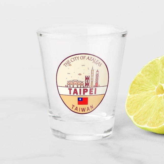 Taipei Taiwan City Skyline Emblem Schnapsglas (Vorderseite)