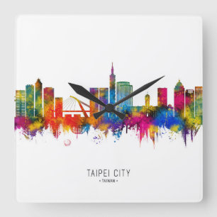 Taipei Taiwan Skyline Quadratische Wanduhr