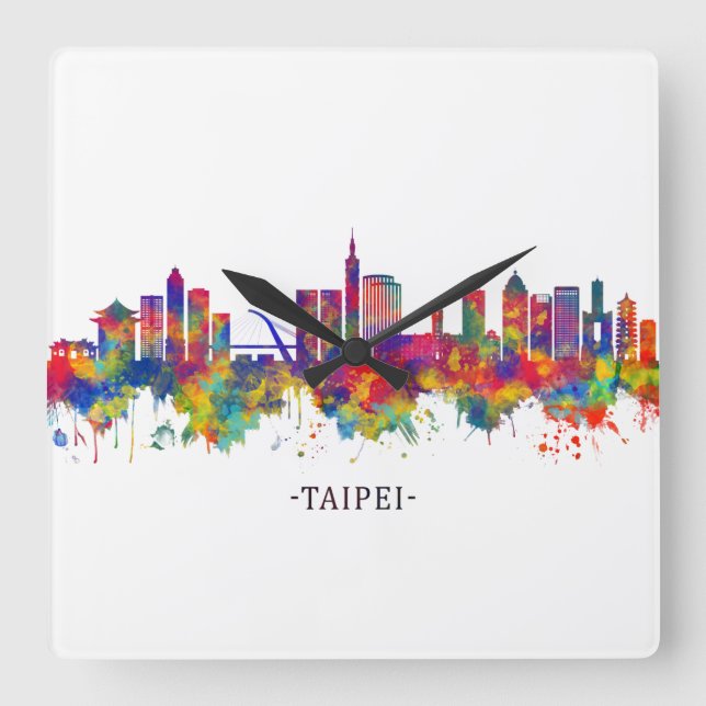 Taipei Taiwan Skyline Quadratische Wanduhr (Vorderseite)