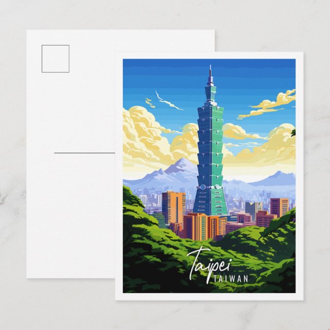 Taipei Taiwan Vintage Reise Illustration Postkarte (Vorne/Hinten)