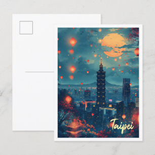 Taipei Vintag Art Travel Illustration Postkarte