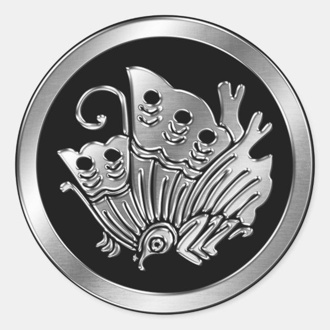 Taira Clan Kamon Silver Chrome Runder Aufkleber (Vorderseite)