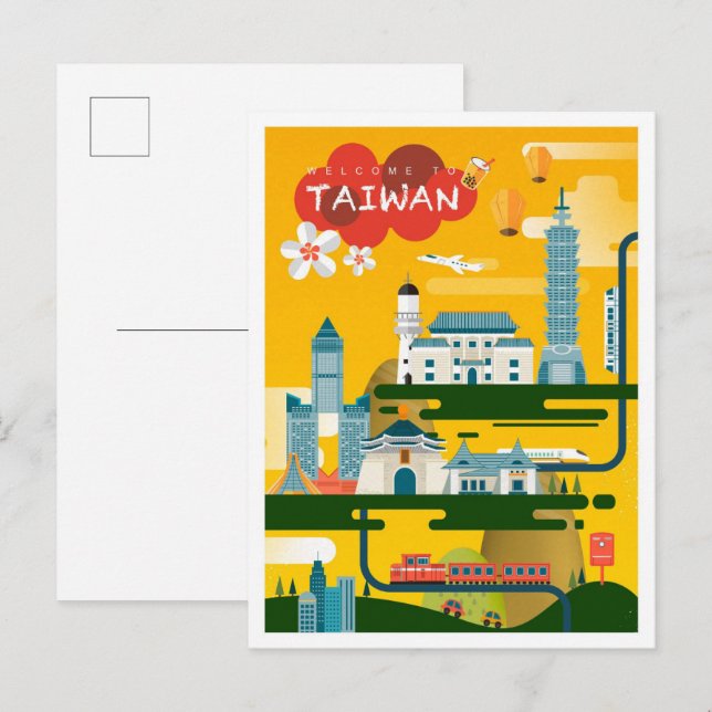 Taiwan Art Travel Illustration Postkarte (Vorne/Hinten)