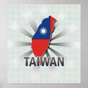 Taiwan-Flaggen-Karte 2,0 Poster