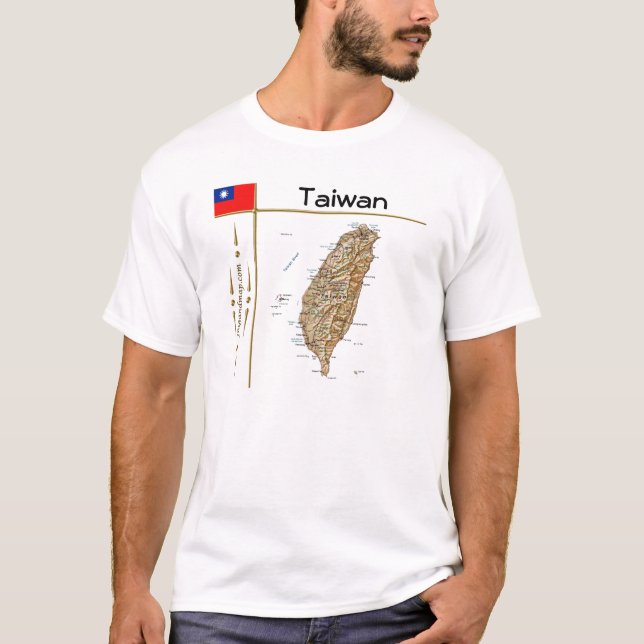 Taiwan Karte + Flagge + T - Shirt (Vorderseite)