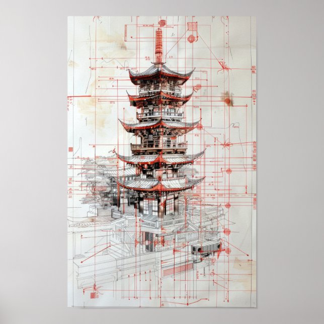 Taiwan Taoist Temple Char Art Poster"Beschreibung: Poster (Vorne)