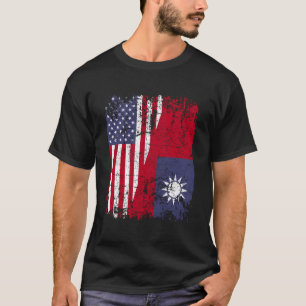 Taiwanesische Wurzeln Halb Amerikanische Flagge US T-Shirt