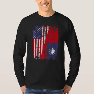 Taiwanesische Wurzeln Halb Amerikanische Flagge US T-Shirt