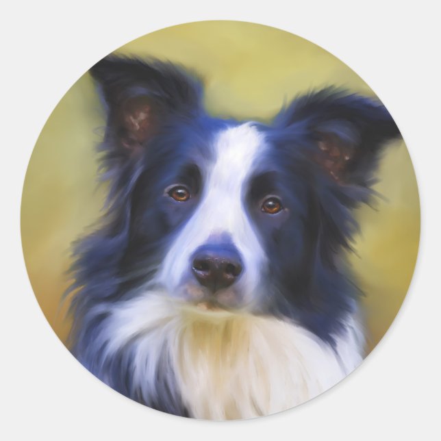 Taj - Border Collie Art Runder Aufkleber (Vorderseite)