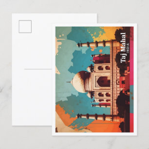 Taj Mahal Agra India Pop Art Travel Illustration Postkarte