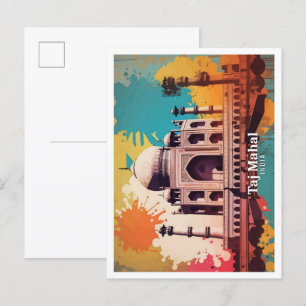Taj Mahal Agra India Pop Art Travel Illustration Postkarte