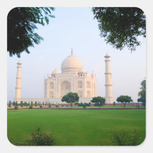 Taj Mahal bei Sonnenaufgang eines der Wunder der Quadratischer Aufkleber