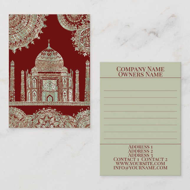 Taj Mahal - Bohemischer orientalischer Stil Visitenkarte (Vorne/Hinten)