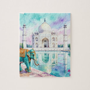 Taj Mahal & Elefant Aquarell