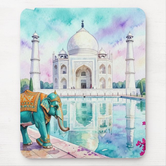 Taj Mahal & Elefant Aquarell Mousepad (Vorne)