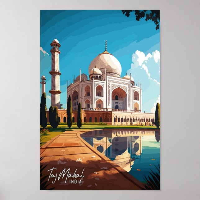 Taj Mahal India Art Vintage Reise Illustration Poster (Vorne)
