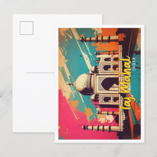 Taj Mahal India Pop Art Travel Illustration Postkarte