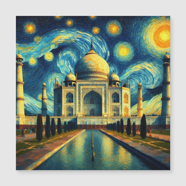 Taj Mahal India Starry Night Magnetkarte (Vorderseite)