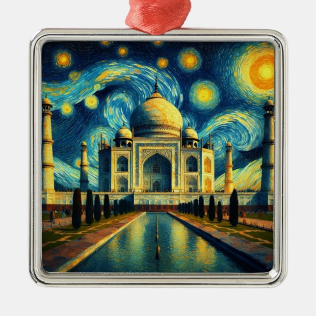 Taj Mahal India Starry Night Ornament Aus Metall (Vorne)
