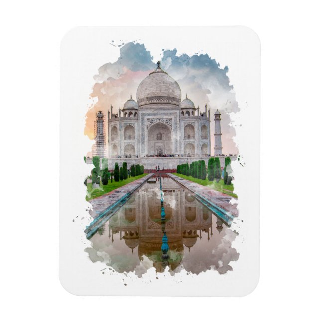 Taj Mahal India Watercolor Art Magnet (Vertikal)
