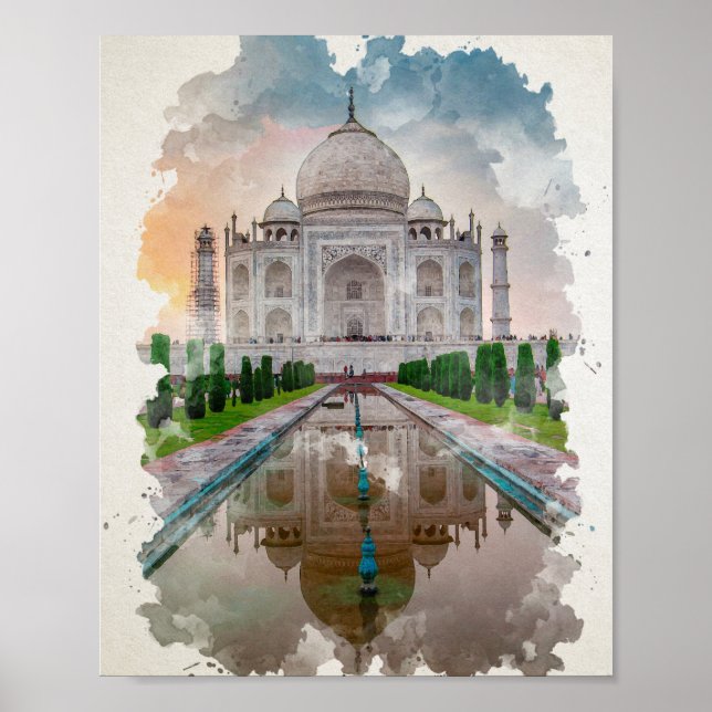 Taj Mahal India Watercolor Art Poster (Vorne)
