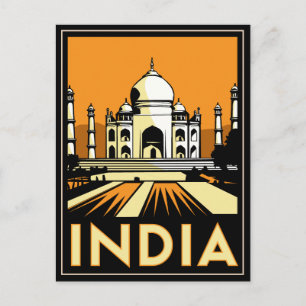 Taj Mahal Indien Art Deco Retroplakat Postkarte