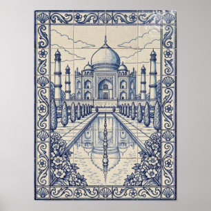 Taj Mahal Indien Blau Portugiesische Azulejo-Kunst Poster