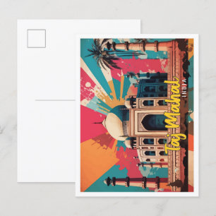 Taj Mahal Indien Pop-Art Reiseillustration Postkarte